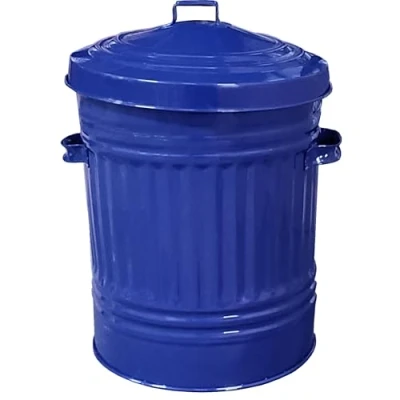 Image of KetoPlastics Navy Blue Metal Bin with Lid Retro Style Steel 30L 46cm Dustbin