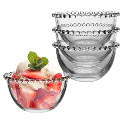 Image of Set of 4 Glass Bowls Beaded Edge Dessert