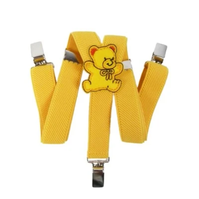 Image of Baby/Childrens Elasticated Clip on Braces/Suspenders with Teddy Bear Design Yellow