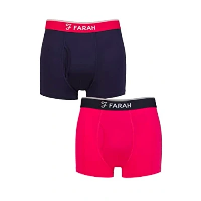 Image of Mens 2 Pair Farah Plain and Stripe Bamboo Keyhole Trunks Navy / Cerise S