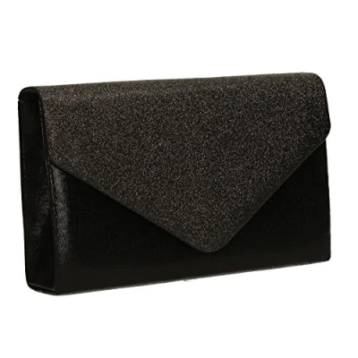 Image of Swanky Swans Women&#039;s Kelly Glitter Envelope Clutch Bag Party Prom Black (Black) ,5x12.5x22 cm (W x H L)