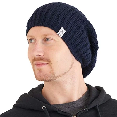 Image of Oversized Winter Slouchy Knit Beanie Mens Warm Wool Autumn Hat Womens Slouch Dreadlock Cap Large Big Heads Navy