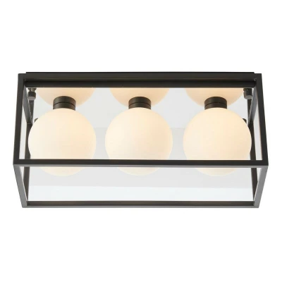Image of Matera Bathroom 3 Light Ceiling Semi Flush Matt Black &amp; Opal Glass IP44