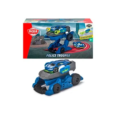 Image of Dickie Rescue Hybrids police trooper Electric blue and white vehicle accurately scaled to 1:64, 12cm, Clear