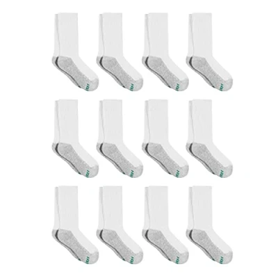 Image of Hanes Boys&#039; Socks, Double Tough Cushioned Crew 12 pair Packs, White/Grey Bottom, S