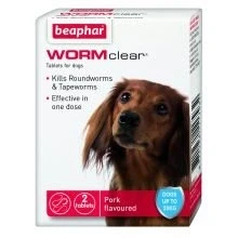 Image of Beaphar UK WORMclear for dogs weighing up to 20 kg, each pack contains 2 tablets.