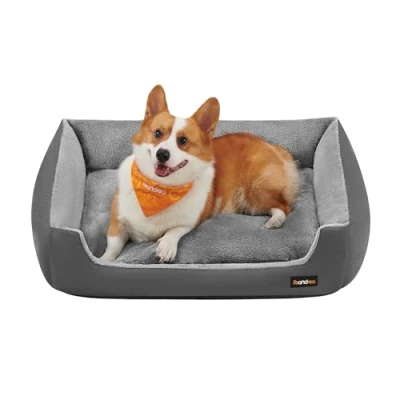 Image of Feandrea Dog Bed, Sofa Bed with Removable Reversible Cushion, Raised Edges, Non Slip Bottom, L, 85 x 65 21 cm, Slate Grey and Dove PGW004G02