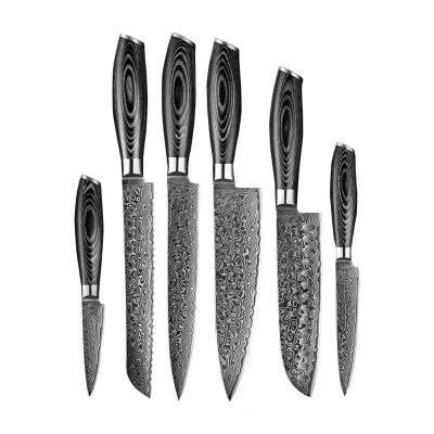 Image of Japanese pakka wood knife set 6 pieces Classic Damask Black