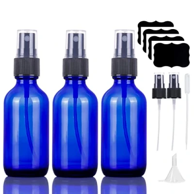 Image of LUFEVRM 60ml Blue Glass Spray Bottles,Empty Small Refillable Reusable Travel Fine Mist Bottles for Hair,Cleaning,Aromatherapy and Essential Oil with Extra Sprayer(3 Pack)