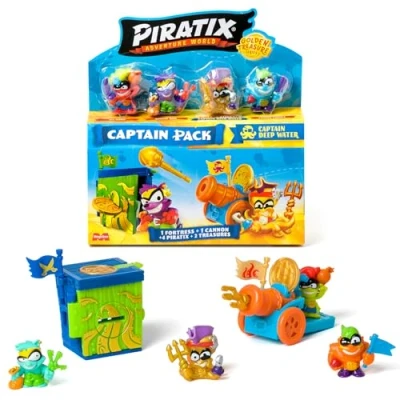 Image of PIRATIX golden Treasure Series captain Pack Deep Water.Includes 4 Piratix;1 and 1 surprise piratix,4 accessories,1 fortress,1 cannon, 2 exclusive treasures flags. out of 6