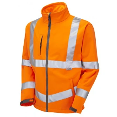 Image of Leo Workwear Buckland SJ01 Stretch Polyester Twill with Internal Micro Fleece Hi VIS Softshell Jacket, Large, Orange