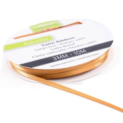 Image of Vaessen Creative Satin Ribbon, Light Brown, 3mm x 10m, Elegant Shine for Card Making, Scrapbooks, Gift Wrapping and Other Craft Projects, Bronze