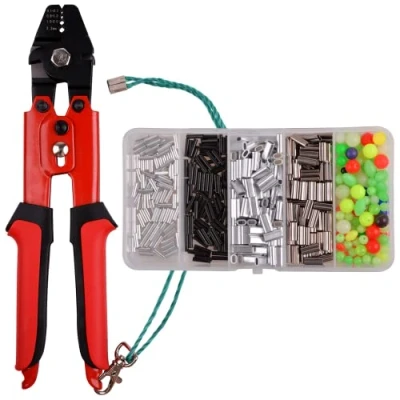 Image of Wire Rope Crimping Tool Kit Fishing Pliers Swager Crimpers with 500pcs Crimp Sleeves Ferrule Double Barrel Set Beads