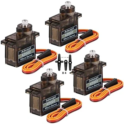 Image of Adeept AD002 4 Pcs 90S 9G Micro Servo Motor, Metal Geared for RC Robot Car Helicopter Airplane Controls Boat Raspberry Pi Project
