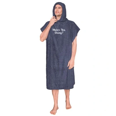 Image of aztex Personalised Hooded Beach Changing Robe, Drying 100% Cotton Terry Towelling, One Size for Adults, Dark Navy