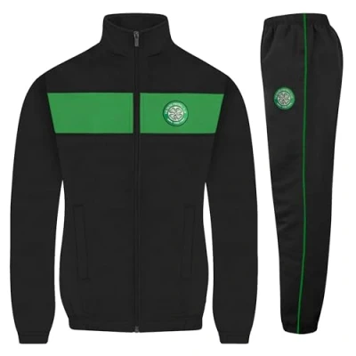 Image of Celtic FC Official Gift Boys Jacket &amp; Pants Tracksuit Set Black 2 3 Years