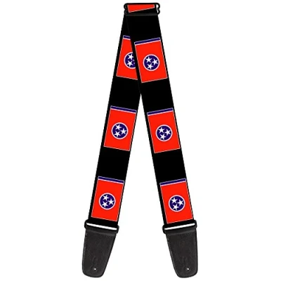Image of Buckle Down GS W32091 &quot;Tennessee Flags/Black&quot; Guitar Strap