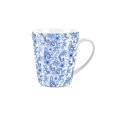 Image of Purely Home Blue Flowers Small Latte Mug Floral Swirl Ceramic White Tea/Coffee Present Gift