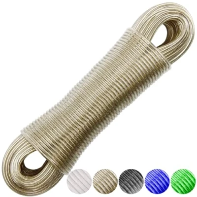 Image of Washing Line Rope Strong, 20m Heavy Duty Extra Strong Steel Core Clothes Lines, Line, Rust proof and Waterproof for Outside Garden