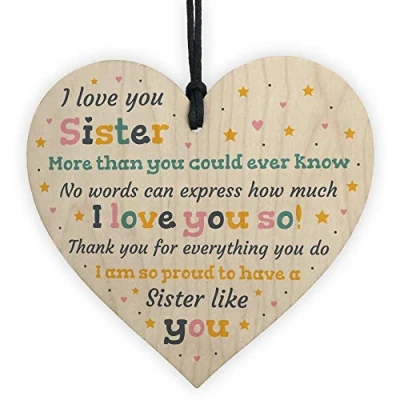 Image of RED OCEAN Sister Birthday Gifts From Brother Wooden Heart Keepsake