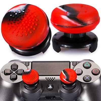 Image of Playrealm FPS Thumbstick Extender &amp; 3D Texture Rubber Silicone Grip Cover 2 Sets for PS5 Dualsenese PS4 Controller (Camouflage Red)