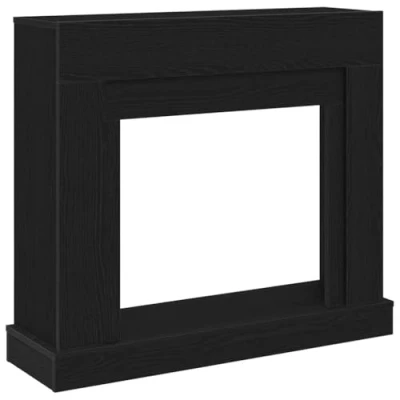 Image of vidaXL Black Oak Fireplace Surround/Engineered Wood Mantel 100x30x87.5 cm, LED Compatible, Decorative Shelf for Living Room