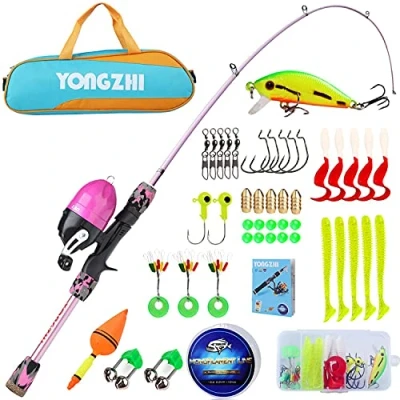 Image of Sougayilang Kids Fishing Rods,Portable Telescopic Rod and Reel Combo, with Line Lures Spincast Tackle Bag for Youth, Girls Boys Traveling Kid Pole P
