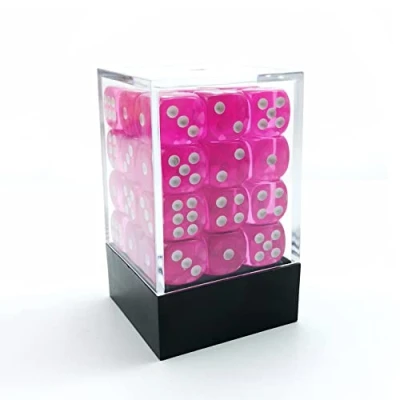 Image of Bescon 12mm 6 Sided Dice 36 in Brick Box, Six Die (36) Block of Dice, Translucent Pink