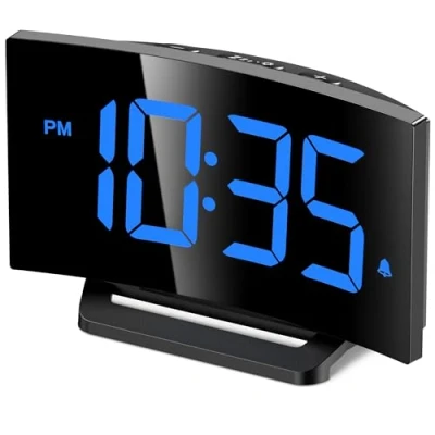 Image of GOLOZA Digital Alarm Clock for Bedrooms with Modern Curved Design, Conspicuous Blue LED Numbers, 6 Levels Brightness, 2 Volume, 3 Tones, Snooze, Power Off Memory, 12/24H, Bedside