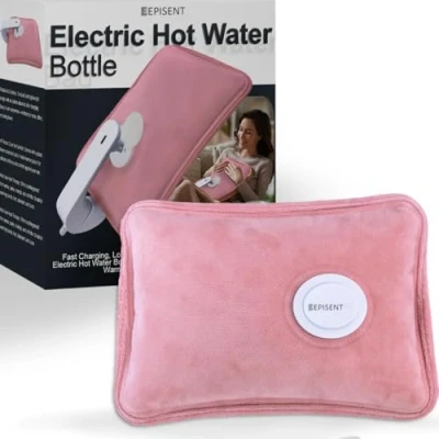 Image of EPISENT Electric Hot Water Bottles Rechargeable, Soft &amp; Cosy Bag Lower Back, Stomach Hand Warmer Wearable Pain Relief (Pink)