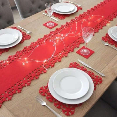 Image of Christmas Concepts® 9pce Red Felt Table Linen Set Including 2m Snowflake Runner, Placemats &amp; Coasters