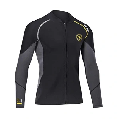 Image of Wetsuit Top Men&#039;s 1.5mm Neoprene Wetsuits Jacket,Front Zipper Long Sleeves Diving Suit for Swimming,Scuba Diving,Snorkeling,Surfing (Black, 2XL)