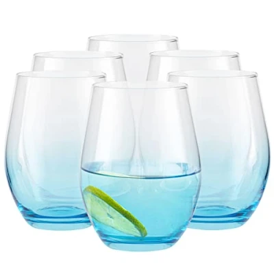 Image of TREND FOR HOME Coloured Water Glasses 580 ml Set of 6 Drinking Highball Tumblers Glass Big Tumbler Blue Phoebe Secret Pastels