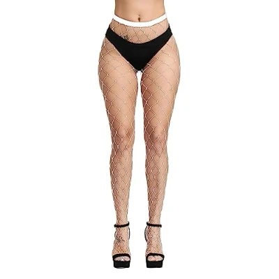 Image of Simply Joshimo Womens Wide Whale Net White Fishnet Tights Large Diamond Hole Pantyhose