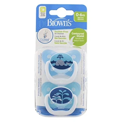 Image of Dr Brown&#039;s Natural Flow Prevent Butterfly Shield Soother, Stage 1, Blue, 2 Pack