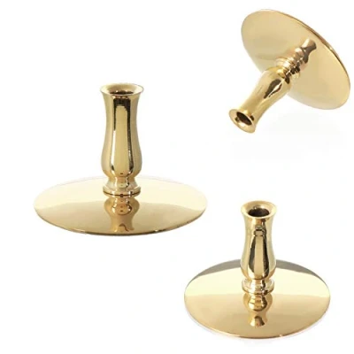 Image of NKlaus Brass Gold 3 Piece Candle Holder for Thin Candles up to Ø6,7mm, 50x34mm, 30g, Polished High gloss, Ideal Wedding and Communion