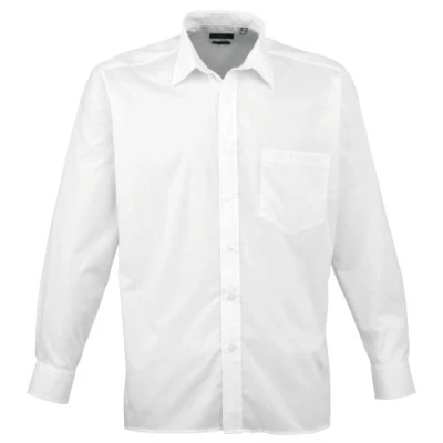 Image of Premier Mens Long Sleeve Formal Plain Work Poplin Shirt (21) (White)