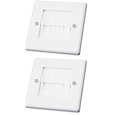 Image of electrosmart White Single Gang Brushplate with Brushes/Brush Strip Wallplate/Wall Plate/Faceplate Cable Tidy for Wall Mounted Plasma TV etc (Quantity 2)