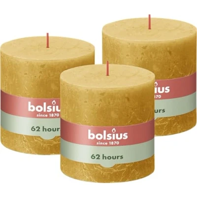 Image of BOLSIUS Rustic XXL Candle Yellow 10 cm Pack 3 Non Drip Scented Candles, 103668810319