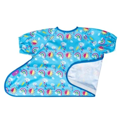 Image of Tidy Tot Spare Weaning Bib for &amp; Tray Kit. Coverall Baby Feeding with Short Sleeves. Attaches to Food Tray. Waterproof Sleeved Bibs. Mess Proof Led Bibs BLW.