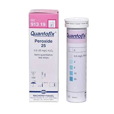 Image of Quantofix 1138909 Hydrogen Peroxide Reagent Test Strips for testing 25 H2O2, Stick 6mm x 95mm (Pack of 100)