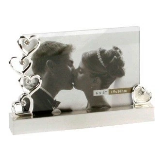 Image of Personalised Silver Plated Hearts Photo Frame with a Glass Panel &amp; Crystals 4&quot; x 6&quot; FREE ENGRAVING