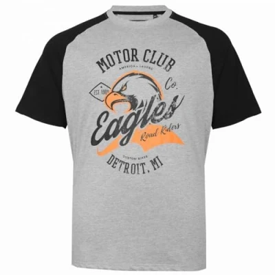 Image of KAM Eagle Print T Shirt Graphic Raglan Short Sleeve Crew Neck Casual Mens Plus Size 2XL 8XL 5737 (UK, Alpha, 4XL, Plus, Regular, Grey Marl)