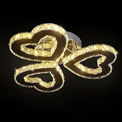 Image of Crystal Chandelier, Modern Ceiling Light Flush Mount Stainless Steel Led Pendant Lights Fixtures for Dining Room Living (3 Rings Heart shaped Warm White)