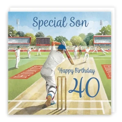 Image of Hunts England 40th Son Cricket Birthday Card Milo&#039;s Gallery Age 40 Sport Fun For Year Old Fan Forty