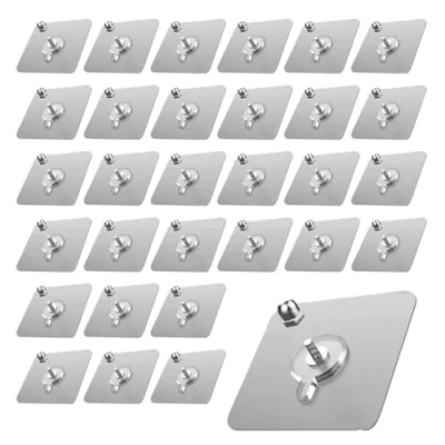 Image of 30 Pcs Self Adhesive Hanging Nail, 14mm Transparent Wall Mounted Screw Hook, Waterproof and No Drilling Needed, Punch Free Nail for Picture Closet Bathroom Kitchen Office Home Decor