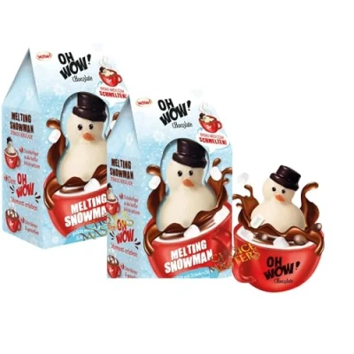 Image of Melting Snowman Hot Chocolate Gift Box Filled with Milk Chips and Mini Marshmallows 2 pack (2 x75g) Stocking Filler Secret Santa