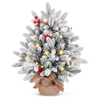Image of SHAVINGFUN christmas tree 20 inch/50CM small tree,Mini with 2M LED Lights,Cement Base Tabletop Tree,75 Branch Tips,for Home Office decorations