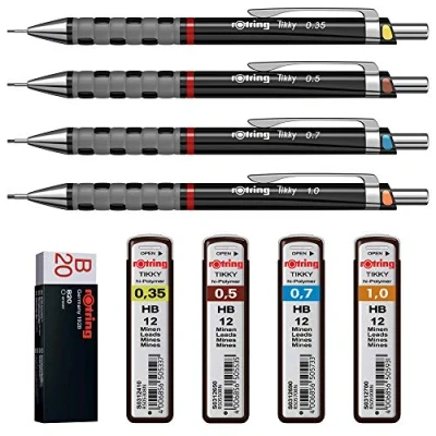 Image of rOtring Tikky Retractable Pencil Set, 4 teiliges Black, 1