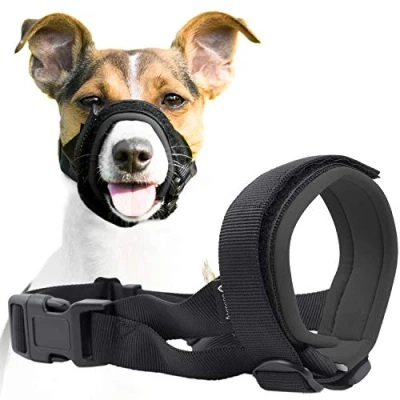 Image of Gentle Muzzle Guard for Dogs Prevents Biting and Unwanted Chewing Safely New Secure Comfort Fit Soft Neoprene Padding No More Chafing Training Guide Helps Build Bonds with Pet (Grey, M)